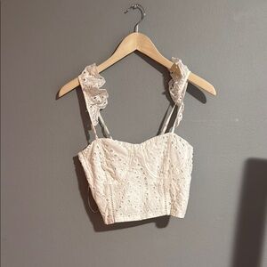 Cream Ruffled Bustier Crop Top